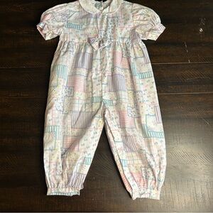 Vintage Pastel patchwork Print Baby Romper / Jumpsuit.